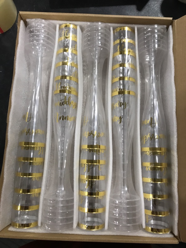 Photo 2 of 30 pc anniversary Gold Rimmed Champagne Toasting Flutes Happy Anniversary Champagne Glasses for Anniversary Parties Anniversary Bulk Party Pack Anniversary Toasting Flutes Anniversary Champagne Cups