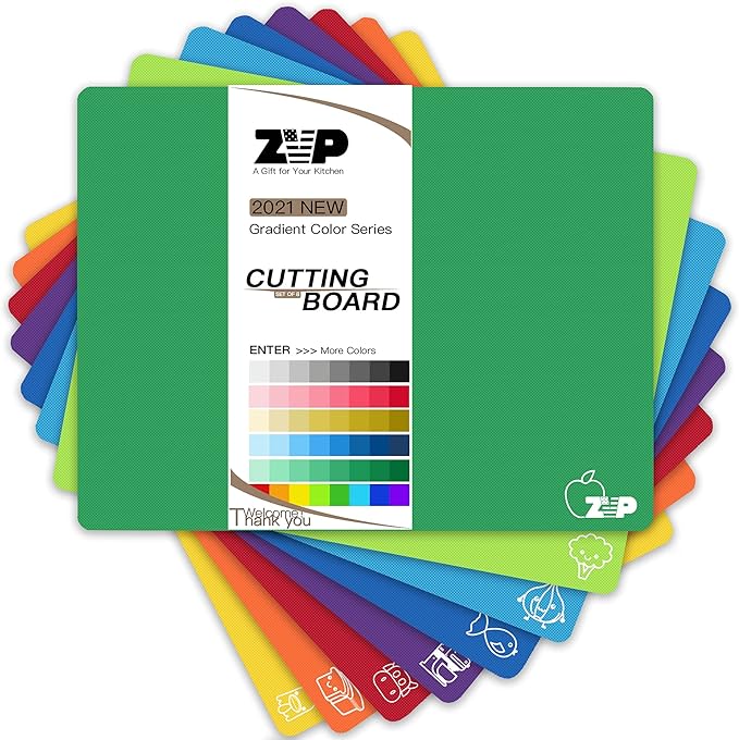 Photo 1 of ZVP Plastic Cutting Boards for Kitchen, Flexible Mats, Colorful For Chopping with Food Icon, Non-Slip, Non Porous, BPA Free, Dishwasher Safe 