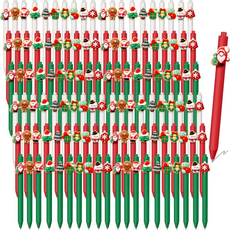 Photo 1 of Cholemy Christmas Theme Gel Pens Christmas Retractable Printing Pens Black Ink Christmas Pens Bulk for Adults Cute Snowman Santa Claus Xmas Tree Ballpoint Pens for Party Kids School Office (60 Pcs)