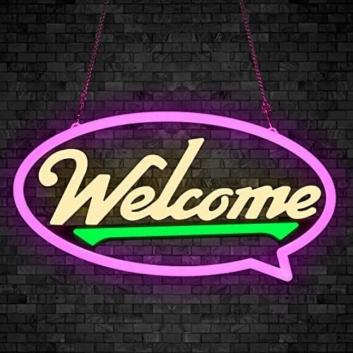 Photo 1 of Wirezon Welcome Sign for Business, Ultra Bright Visibility Flashing LED Sign Light With Five Mode Switch, Adjustable Brightness Neon Sign for coffee Salon Stores Hotel Bar Wall Decor aesthetic