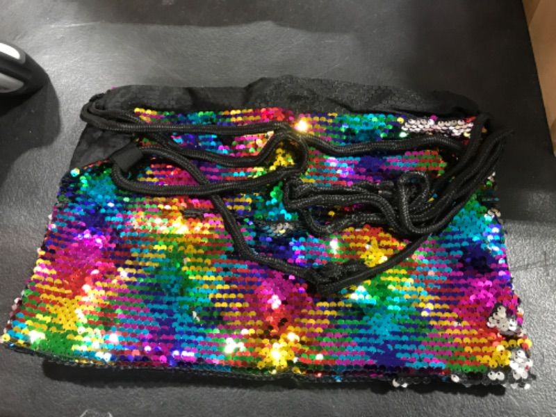 Photo 1 of Alritz Mermaid Sequin Drawstring Bags Reversible Sequin Dance Bags Gym Backpacks for Girls Kids