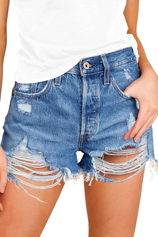 Photo 1 of COUXILY Jean Shorts Womens High Elastic Ripped Denim Shorts Women Distressed Jean Shorts for Summer Large Sc08 Blue