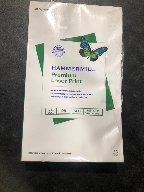 Photo 2 of Hammermill Laser Print Paper,24 lb.,98 GE, 8-1/2"X14", 500 Sht/RM, WE (104612)