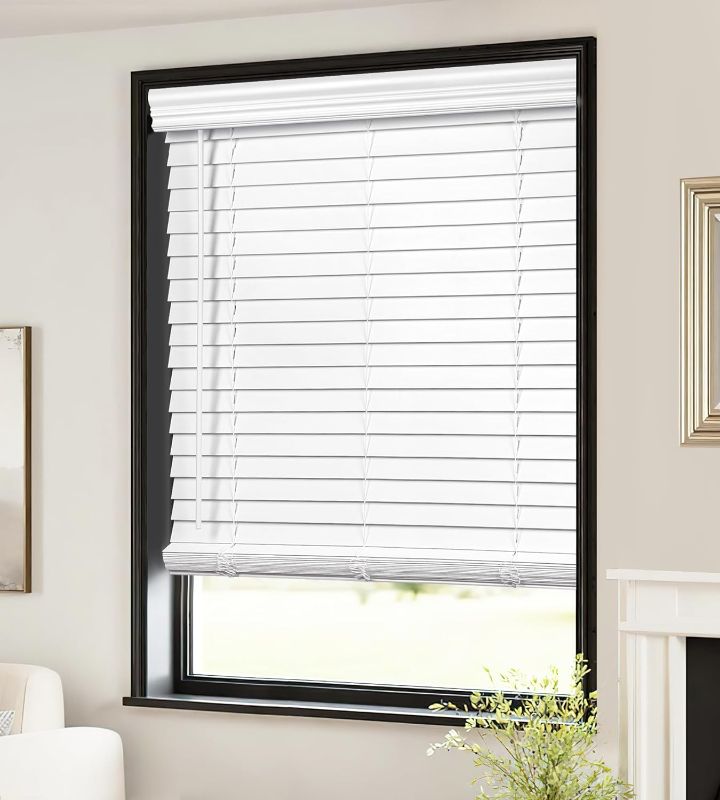 Photo 1 of 2-inch Cordless Faux Wood Blinds with Royal Valance, Room Darkening Horizontal Window Blinds, Inside Mount Blinds for Windows - Actual Blinds Size: 26.5'' W x 36'' H - White
