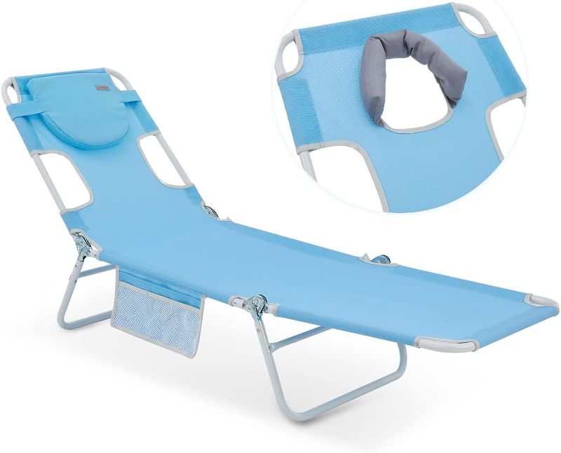 Photo 1 of #WEJOY Adjustable Tanning Sunbathing Lounge Chair with Face Down Hole, Folding Beach Lounge Chairs, Portable Lightweight Reclining Lay Flat Chair for Outdoor Pool, Sun Tanning, Sunbathing, Patio

