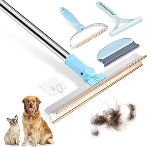 Photo 1 of 4 Packs Pet Hair Remover Set, Retractable Carpet Scraper Rake, 180°Rotating Dog Shedding Cleaner Tool?Extra-Wide & Metal Edge of Pet Hair Remover for Embedded Fur Removal from Carpet
