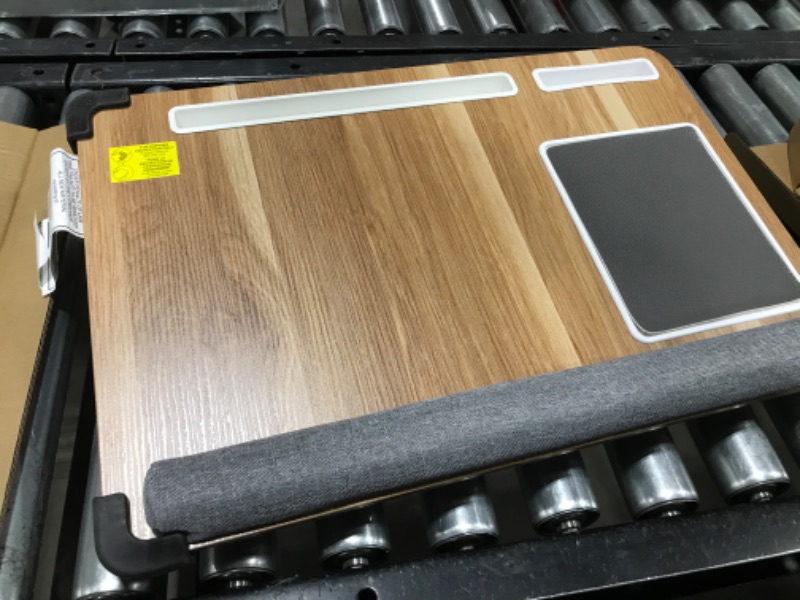 Photo 2 of HUANUO Lap Desk - Fits up to 17 inches Laptop Desk, Built in Mouse Pad & Wrist Pad for Notebook, Laptop, Tablet, Laptop Stand with Tablet, Pen & Phone Holder (Wood Grain) Light Brown Woodgrain