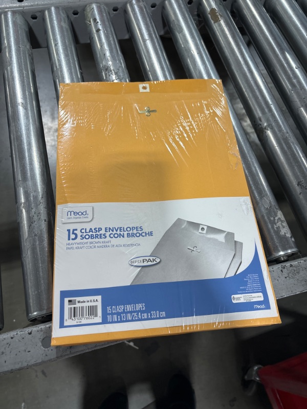 Photo 2 of Mead Mailing Envelopes, Clasp Closure, 10" X 13", All-Purpose 24-lb Paper, Brown Kraft Material, 15 per Box (76022) 15/Box 10" x 13" Clasp Envelopes