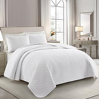 Photo 1 of Bonlino Quilt Bedding Set Bed King - Lightweight Soft Summer Farmhouse Set, Modern Boho Style Striped as Bedspread Coverlet, with 2 Pillow Shams for Home Bedroom All Season (White, King)
