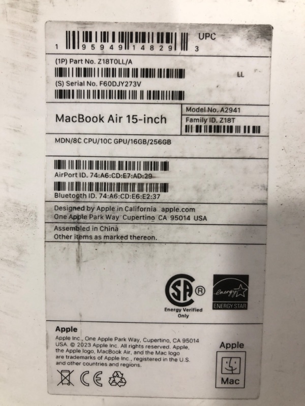 Photo 3 of Apple 2023 MacBook Air Laptop with M2 Chip: 15.3-inch Liquid Retina Display, 16GB Unified Memory, 256GB SSD Storage, 1080p FaceTime HD Camera, Touch I