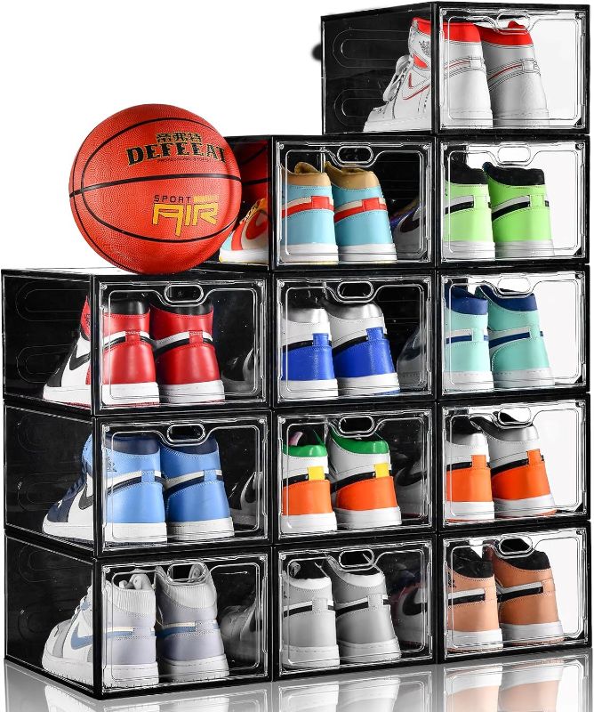 Photo 1 of 12 Pack Clear Shoes Box, Shoes Storage with Magnetic Door, Shoe Box for Closet, Sneaker Case, Fit up to US Size 12 for Men/Women