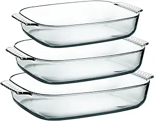 Photo 1 of 2 QT+2.7 QT+3.3 QT Large Glass Baking Dish Set, Easy Grab Oven Safe Glass Pan for Cooking 