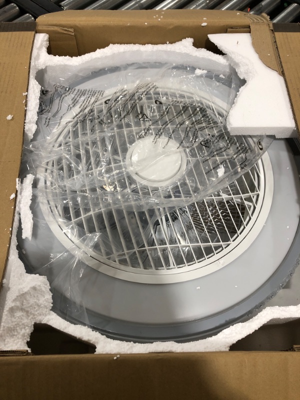 Photo 1 of MADSHNE 20" Modern Low Profile Ceiling Fans with Lights and Remote, Flush Mount Bladeless Ceiling Fans with Dimmable LED, Small White Enclosed Bedroom Ceiling Fans 20"-White