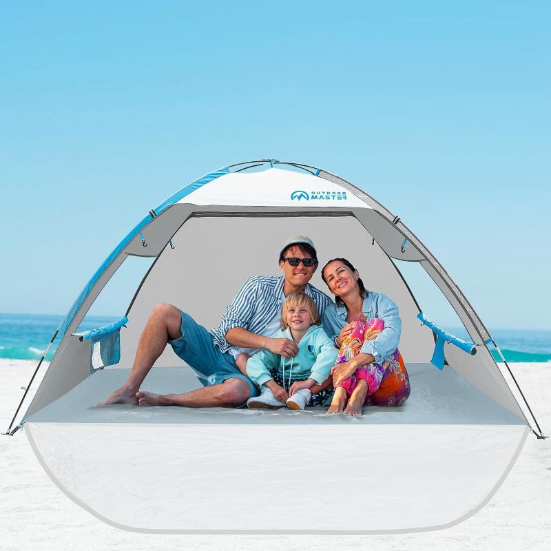 Photo 1 of  Beach Tent for 3 Person with 2 Doors, Easy Setup Sun Shade Shelter, Portable Beach Shade Sun Canopy with UPF 50+ UV Protection, Extendable Floor with Carrying Bag 