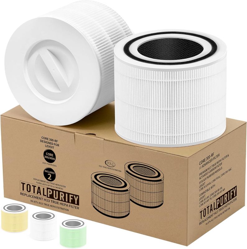 Photo 1 of  Core 300-RF Compatible with Levoit Air Purifier Replacement Filter Core 300 300S P350 Core300-P, Fit Part# Core 300-RF P350-RF H13 True HEPA Filter, White 2-Pack