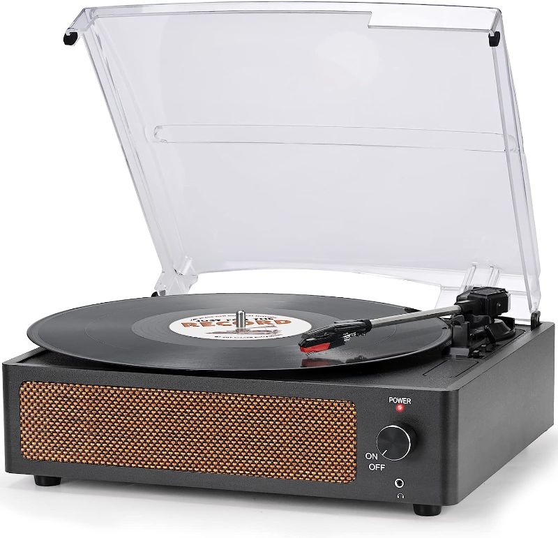 Photo 1 of 
Roll over image to zoom in
Vinyl Record Player with Speakers Vintage Turntable for Vinyl Records Belt-Driven Turntable Support 3-Speed, Wireless Playback, Headphone, AUX-in, RCA Line LP Vinyl Players for Sound Enjoyment Black