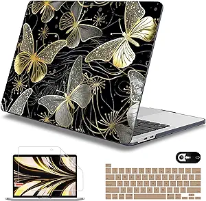 Photo 1 of Mektron for MacBook Pro 13-inch Case 2022 2021 2020 Release A2338 M2 M1 A2289 A2251, Printed Plastic Hard Shell Cover for New MacBook Pro 13.3-inch Touch Bar Fits Touch ID, Golden Butterfly
