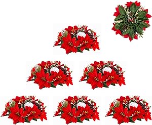 Photo 2 of BLOSMON Poinsettias Artificial Christmas Flowers: 2 Pcs Red Fake Floral Ball Centerpieces for Tables Decorations Silk Faux Poinsettia Winter Holiday Flower Arrangement Xmas Plant Ornaments Decor