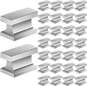 Photo 1 of 30 Pack Cabinet Knobs Rectangle Kitchen Cabinet Pulls Metal Brushed Satin Silver Cabinet Knobs, 1.44 Inch/ 36.5 mm Knobs Handles with Screws for Kitchen Cabinet Drawer Door Hardware