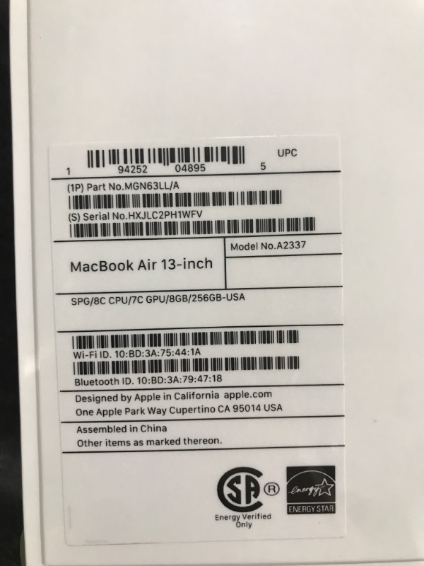 Photo 3 of Apple 2020 MacBook Air Laptop M1 Chip, 13" Retina Display, 8GB RAM, 256GB SSD Storage, Backlit Keyboard, FaceTime HD Camera, Touch ID. Works with iPhone/iPad; Space Gray 256GB Space Gray