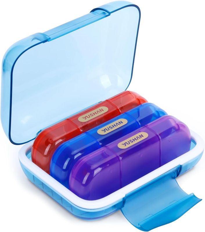 Photo 1 of 2 PACK YUSHAN Travel Pill Organizer 3 Times a Day Weekly, Pill Box Contains 3 Cute Medicine Organizer, Premium Material & BPA-Free Pill Case to Storage Vitamins/Fish Oil/Supplements.