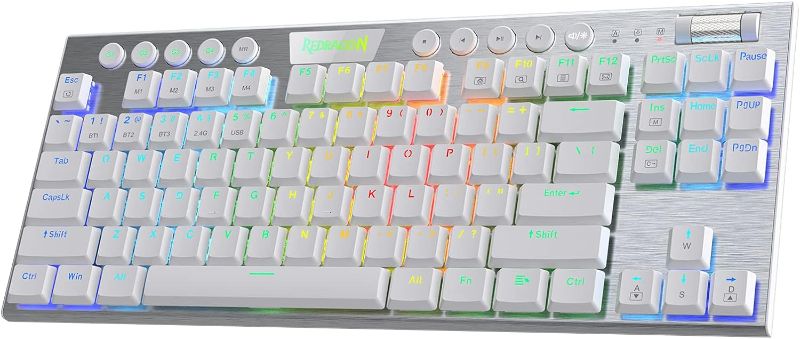 Photo 1 of  Redragon K621 Horus TKL Wireless RGB Mechanical Keyboard, 5.0 BT/2.4 Ghz/Wired Three Modes 80% Ultra-Thin Low Profile BT Keyboard w/Dedicated Media Control & Clicky Blue Switches, White
