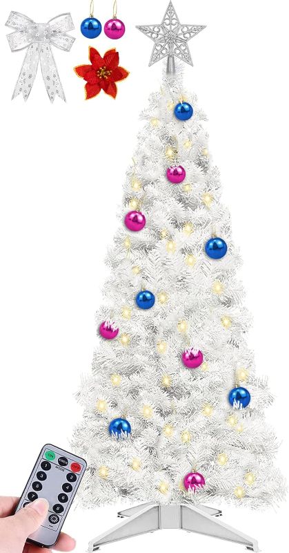 Photo 1 of [ Timer & 8 Modes ] 4 Ft Christmas Tree Remote Control 100 LED Warm Lights 18 Ornaments 3D Star 9 Flowers Glitter Ribbon 15 Clips Battery Operated Small Xmas Tree Table Indoor Holiday Party Decor
