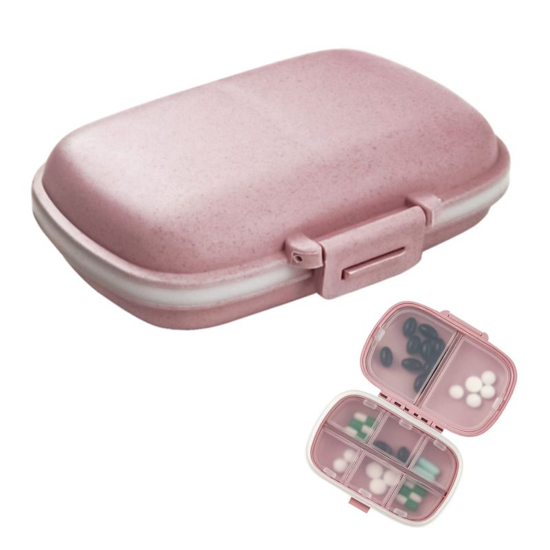 Photo 1 of 1Pack Travel Pill Organizer, 8 Compartments Portable Pill Case, Small Pill Box for Pocket Purse Portable Medicine Vitamin Container Pink