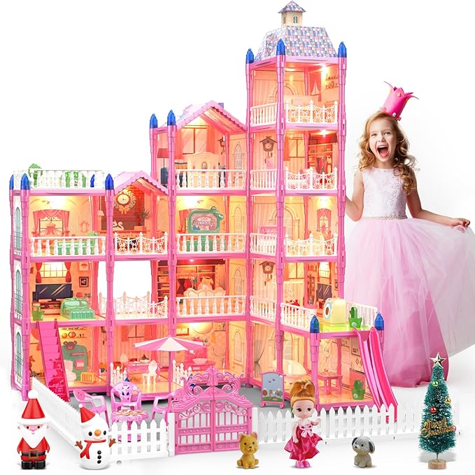 Photo 1 of Big Doll House Girl Toys Dream Dollhouse 5-Story 15 Rooms Playhouse with Furniture and Accessories Snowman Santa Claus Christmas Tree Gift Toy for Kids Ages 3 4 5 6 7 8 9 10 Year Old Girls