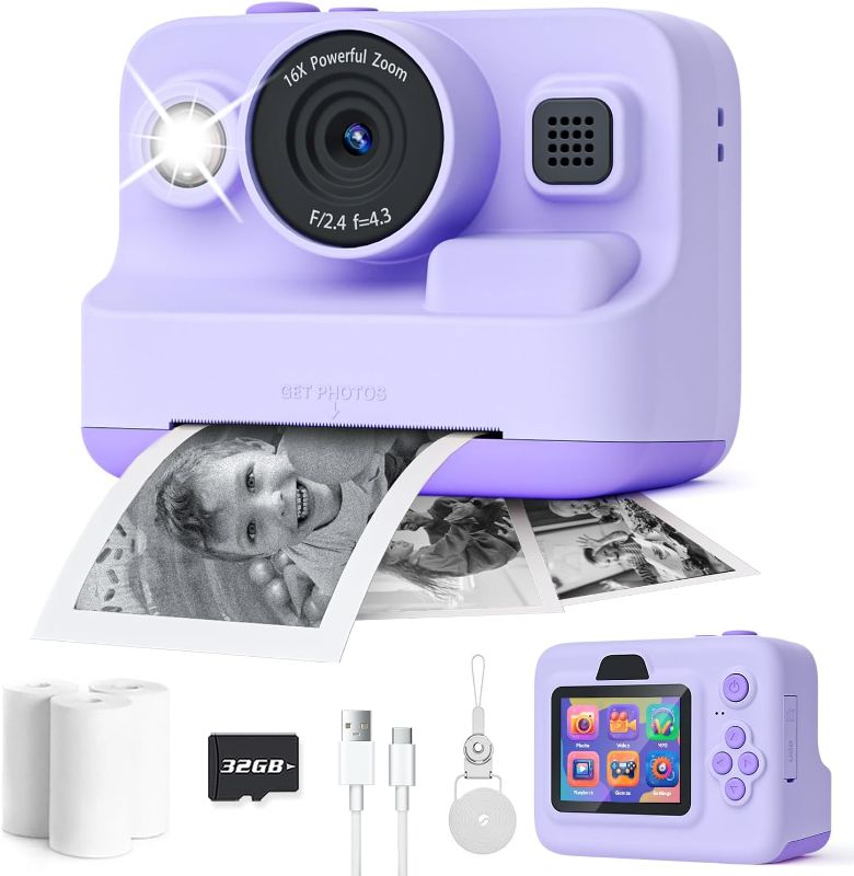 Photo 1 of Dylanto Instant Print Camera for Kids,2.4 Inch Screen Kids Instant Cameras, Christmas Birthday Gifts for Girls Age 3-12, Portable Toddler Toy for 3 4 5 6 7 8 9 10 Year Old Girls Boys Purple
