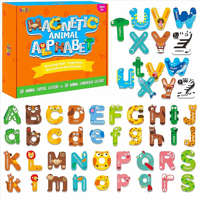 Photo 1 of 52 Magnetic Alphabet, 26 Uppercase & 26 Lowercase Letters, Adorable Animal Shape Alphabet ABC Magnets for Fridge Educational Spelling Learning Games Toys Set for Kids, Toddlers 3 4 5 Years Old