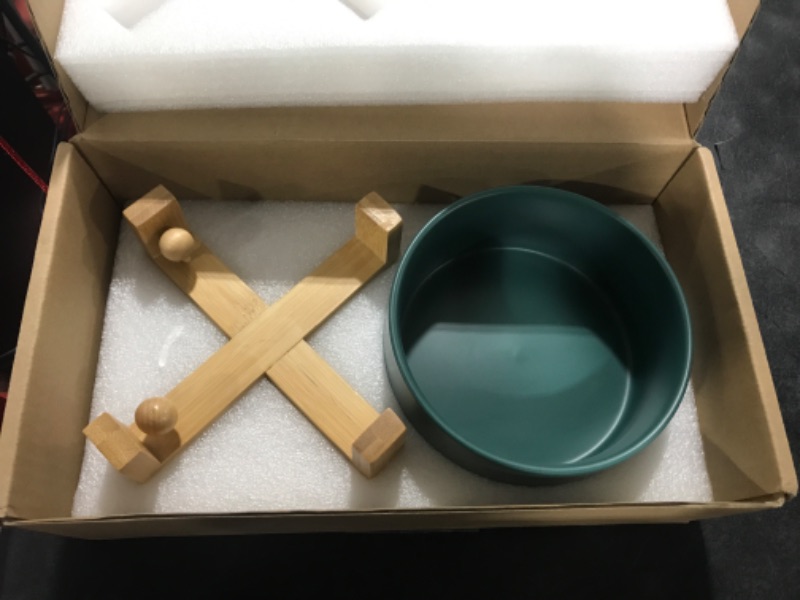 Photo 2 of  Pet Bowls Ceramic Pet Bowl Neck Guard Anti-overturning Food Bowl Large-Capacity Wooden Stand Bowl (Color : Black)
