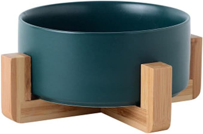 Photo 1 of  Pet Bowls Ceramic Pet Bowl Neck Guard Anti-overturning Food Bowl Large-Capacity Wooden Stand Bowl (Color : Black)