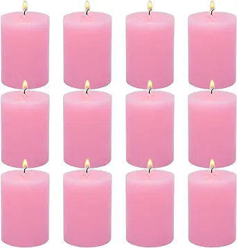 Photo 1 of 2"x3" pink  Pillar Candles, Set of 12 Handmade Pillar Candles Bulk, Large Pillar Candle, Dripless Pillar Candles for Weddings, Parties, Halloween, Church, Home Décor pink 2"*3"