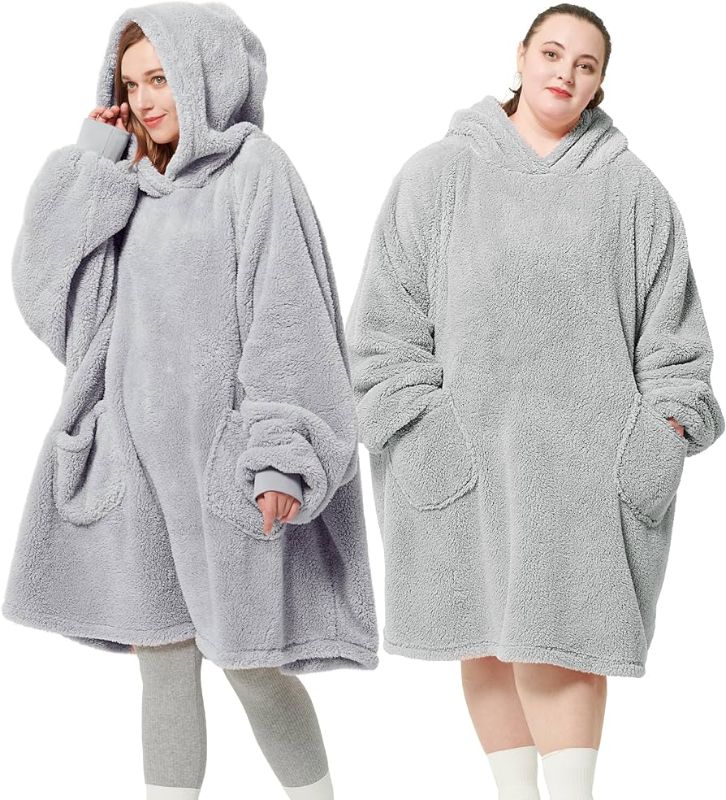 Photo 1 of Bedsure Grey Wearable Blanket Hoodie + Grey Oversized Hoodie Blanket for Adult Women Men, Warm Hooded Blanket Sweatshirt with Pockets as Gifts for Girlfriend
