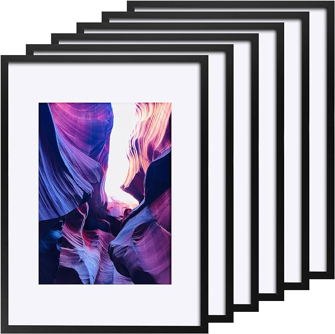 Photo 1 of 11x14 Picture Frames Set of 6, Gallery Wall Frame Set Display Photo 8 x 10 with Mat or 11 x 14without Mat Black Composite Wood Wall Mounting