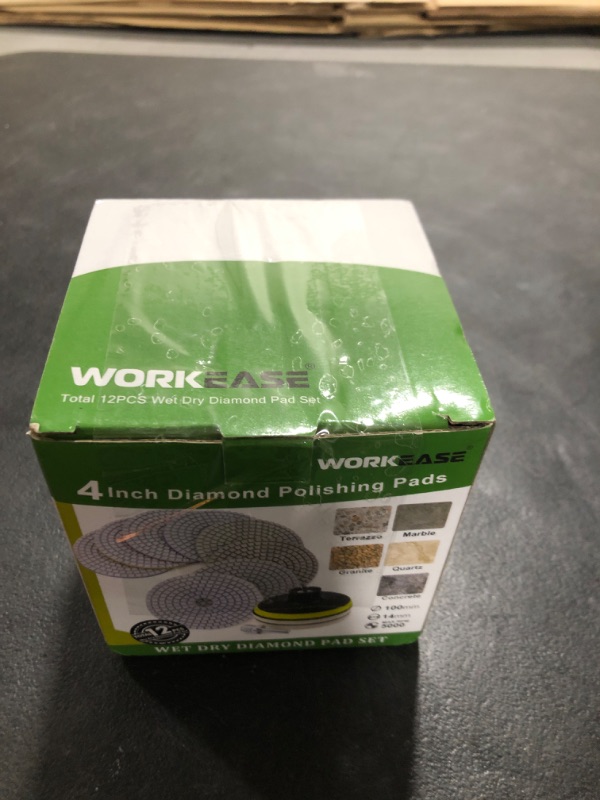 Photo 1 of 4 Inch Diamond Polishing Pads with 5/8’’-11 Backer Pad, 12PCS Wet/Dry Granite Stone for Drill, Grinder, Polisher, 50-6000 Grit Polishing Pad for Concrete Marble Stone Countertop Quartz A-wet Dry Pad 12pcs