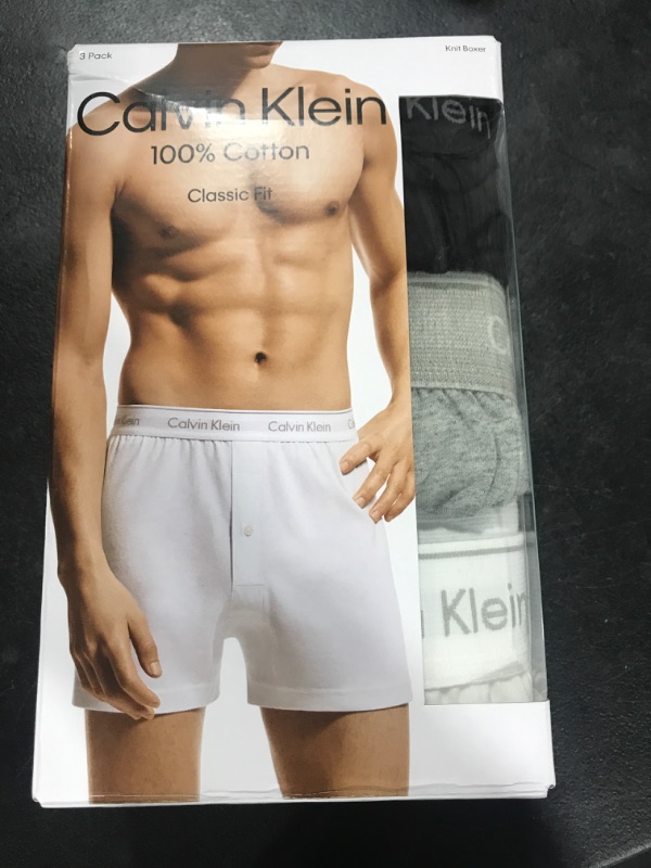 Photo 2 of Calvin Klein Men's Cotton Classics 3-Pack Knit Boxer Black, Grey Heather, White Large