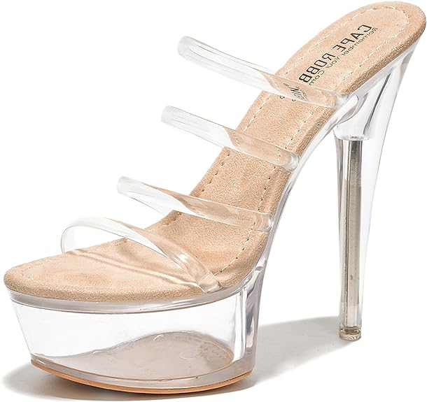 Photo 1 of Cape Robbin Kim Stiletto Heels - Clear Heels for Women with Transparent Platform - Round Toe Stripper High Heels - Stylish Clear Slip On Heeled Mules SIZE 8