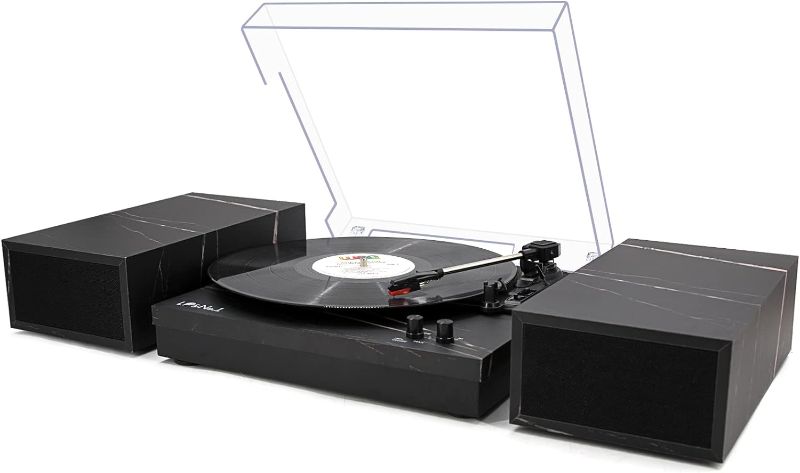 Photo 1 of LP&No.1 Vinyl Record Player, Bluetooth Turntable with Stereo Bookshelf Speakers, 3-Speed Belt-Drive Turntable for Vinyl Albums with Auto Off and Wireless 