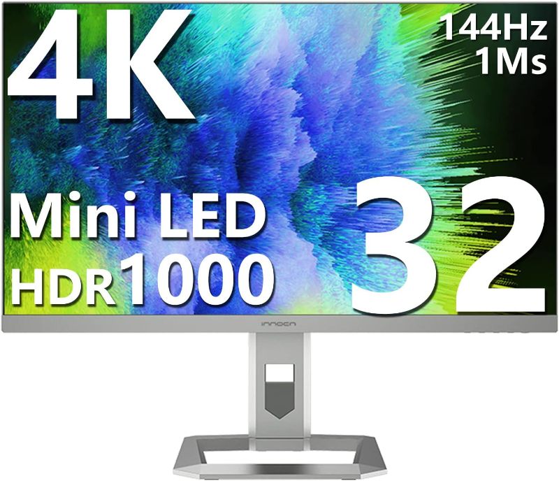 Photo 1 of INNOCN 32" Mini LED 4K UHD 3840 x 2160 Computer Gaming Monitor 144Hz 1ms IPS HDR1000 HDMI 2.1 Monitor, 99% DCI-P3, USB Type-C Connectivity, Pivot/Height Adjustable Stand - 32M2V
