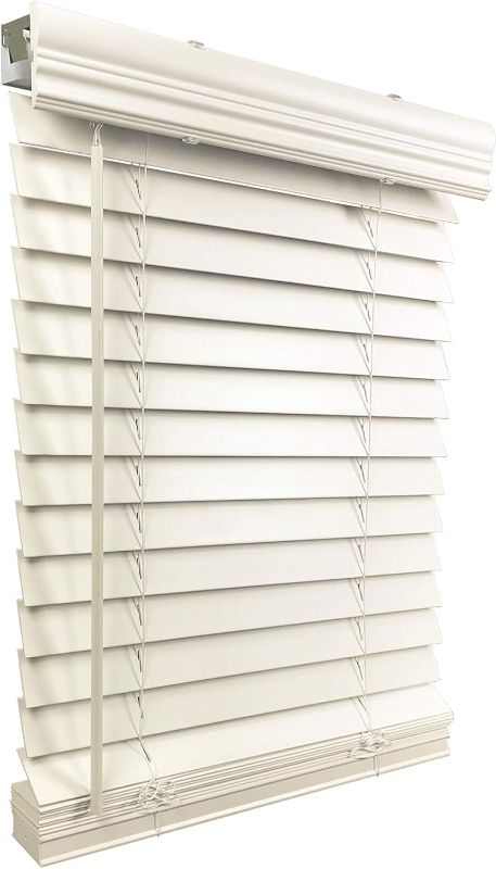 Photo 1 of US Window And Floor 2" Faux Wood 34.125" W x 60" H, Inside Mount Cordless Blinds, 30.5 x 48, White
