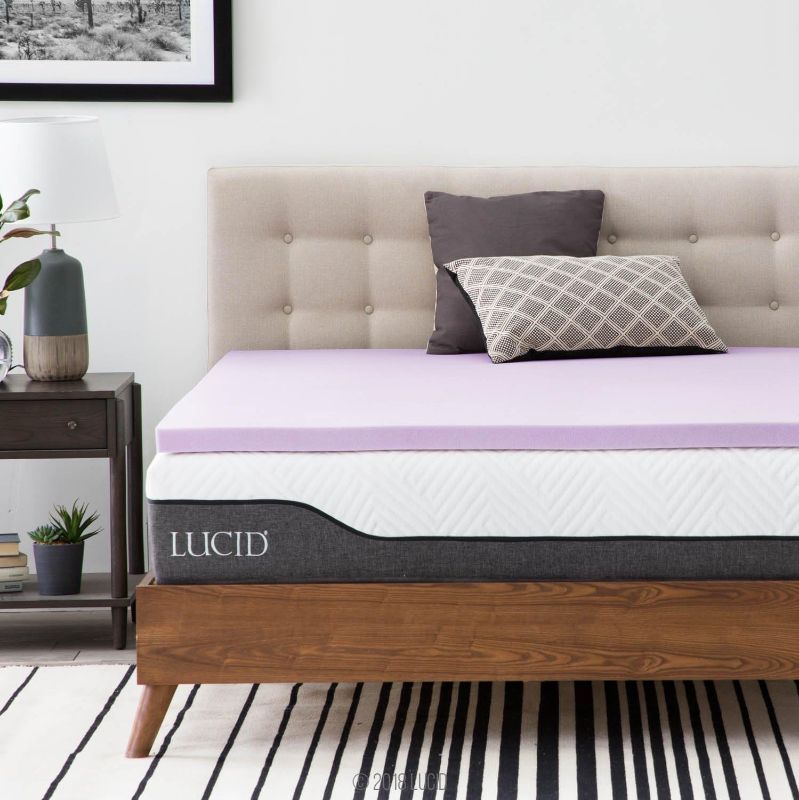 Photo 1 of LUCID 2 Inch Lavender Infused Memory Foam Mattress Topper and LUCID Zippered Enclosure Mattress Topper Cover, King King Topper and Cover 2 Inch