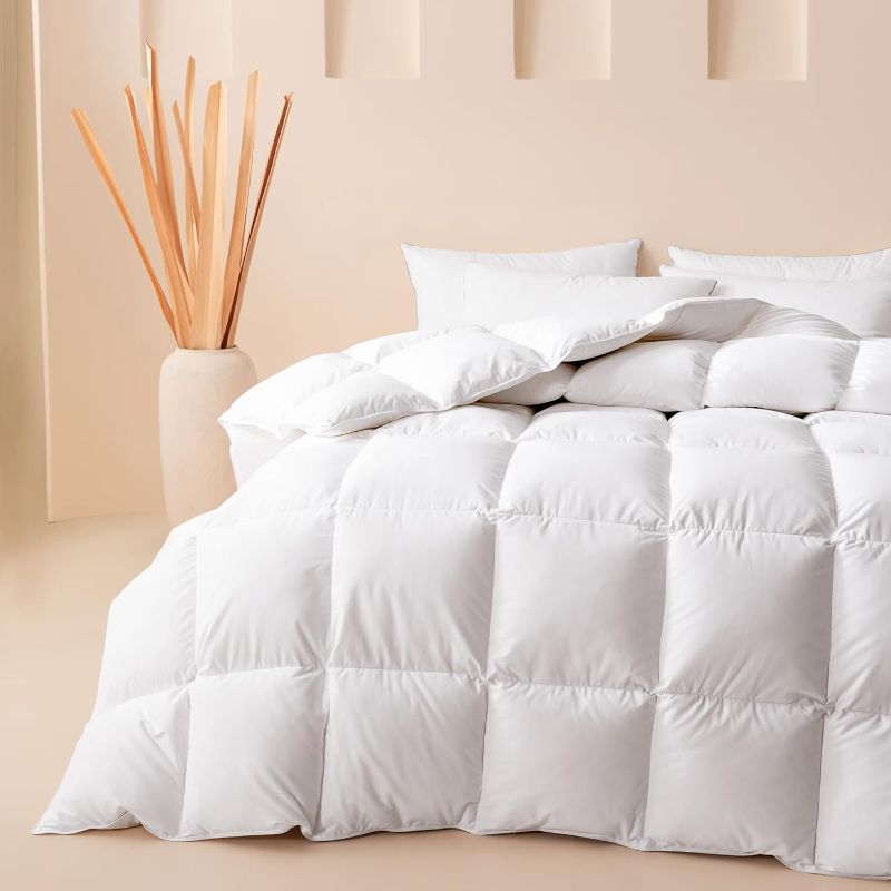 Photo 1 of Cosybay Goose Feather Down Comforter Oversized King Size, Fluffy Duvet Insert Overd King, All Season White 100% Cotton Cover Luxury Hotel Bed Comforter with Corner Tabs, 116"x98"
