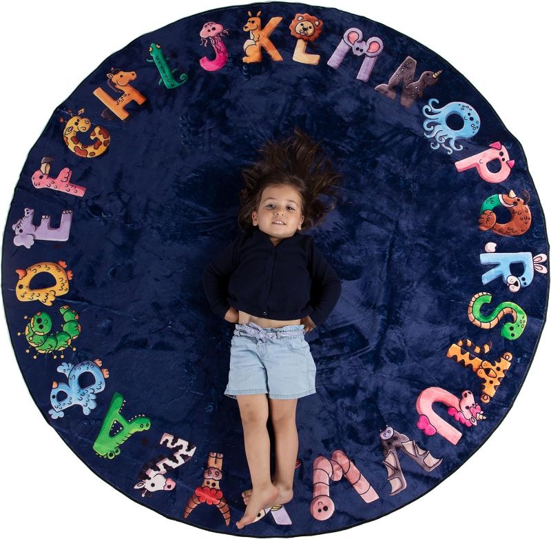 Photo 1 of ABC Rug for Kids XL 6 ft, Toddlers and Baby - Use in Nursery and Classroom to learn the alphabet - Nursery Rug, Alphabet Rug, Kids Rugs for Playroom, Rugs for Classroom, Play Rug (Circle Blue)
