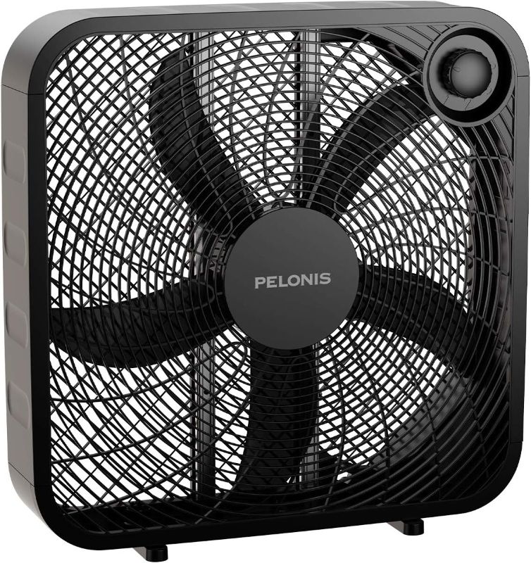 Photo 1 of PELONIS 3-Speed Box Fan For Full-Force Circulation With Air Conditioner, Upgrade Floor Fan, Black, medium
