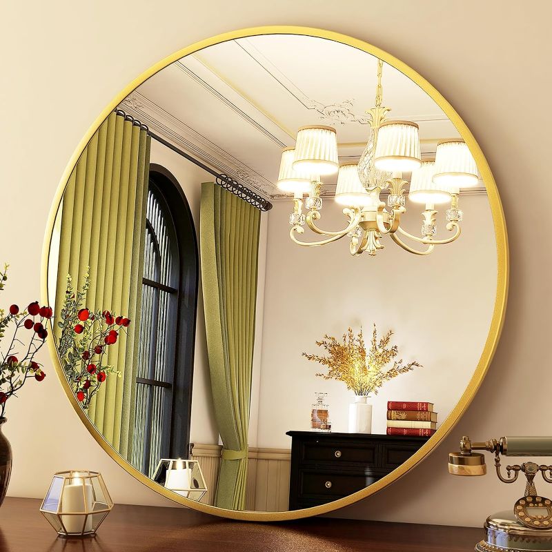 Photo 1 of HARRITPURE Round Mirror 23.6 Gold Wall Mounted Circle Mirrors Vanity Mirror with Brushed Aluminum Alloy Frame Modern Decoration for Bathroom, Living Room, Vanity, Bedroom, Entryway
