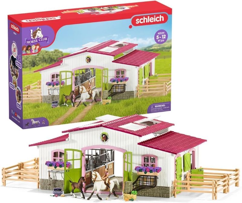 Photo 1 of Schleich Horse Club Gifts for Girls and Boys, Riding Center with Rider and Toys, Stable Set with 97 pieces
