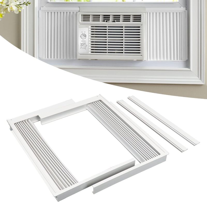 Photo 1 of Forestchill Window Air Conditioner Side Panel with frame, Room AC Accordion Filler Curtain Kit Replacement, Include Window AC Side Panels & Frames (White, Fit 12,000 BTU Units)
