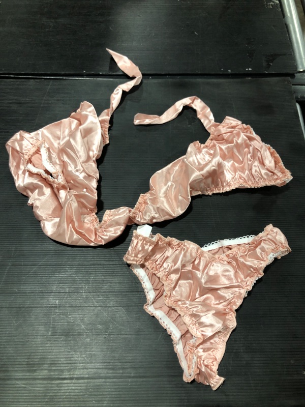 Photo 1 of COZYEASE Women's 2 Piece Set Sexy Halter Bikini Set Bathing Suit Dusty Pink Pure XL
